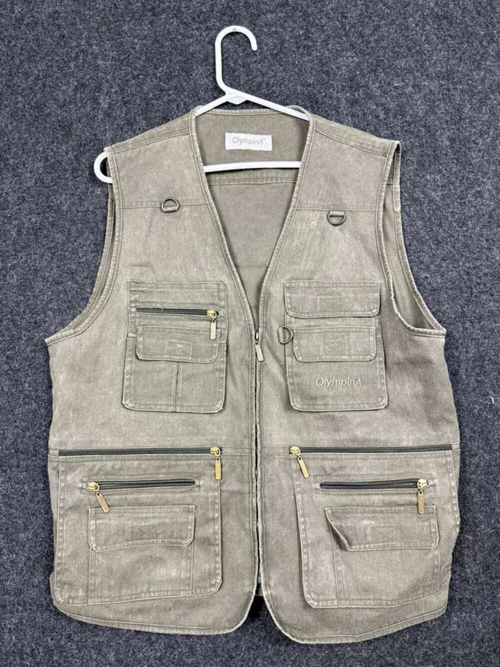 Olympina Utility Fishing Hunting Vest Men's M Gray Multi Pocket
